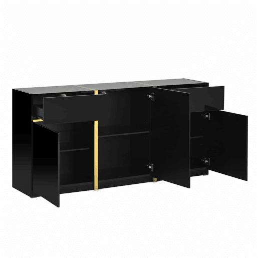 Aparador luxuoso - 3 portas e 2 gavetas - Acabamento lacado brilhante - Estilo moderno - Ideal para sala de estar, sala de jantar e entrada - Cor preta