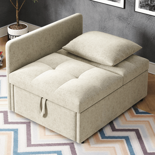 Sofá-cama 3 em 1 - Sofá de linho com encosto ajustável - Bege