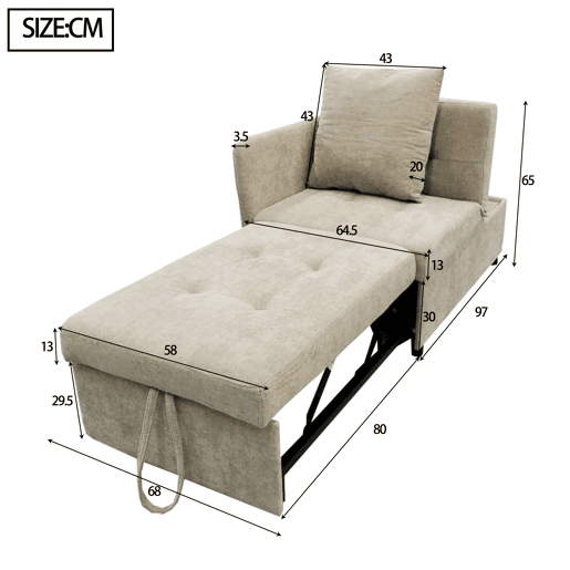 Sofá-cama 3 em 1 - Sofá de linho com encosto ajustável - Bege