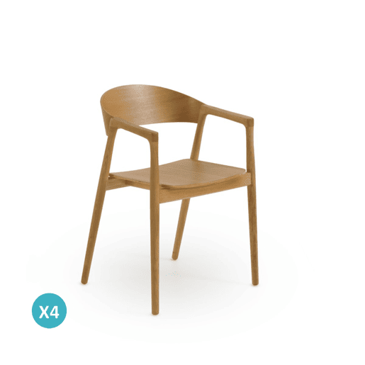 Conjunto de 4 poltronas em contraplacado de carvalho