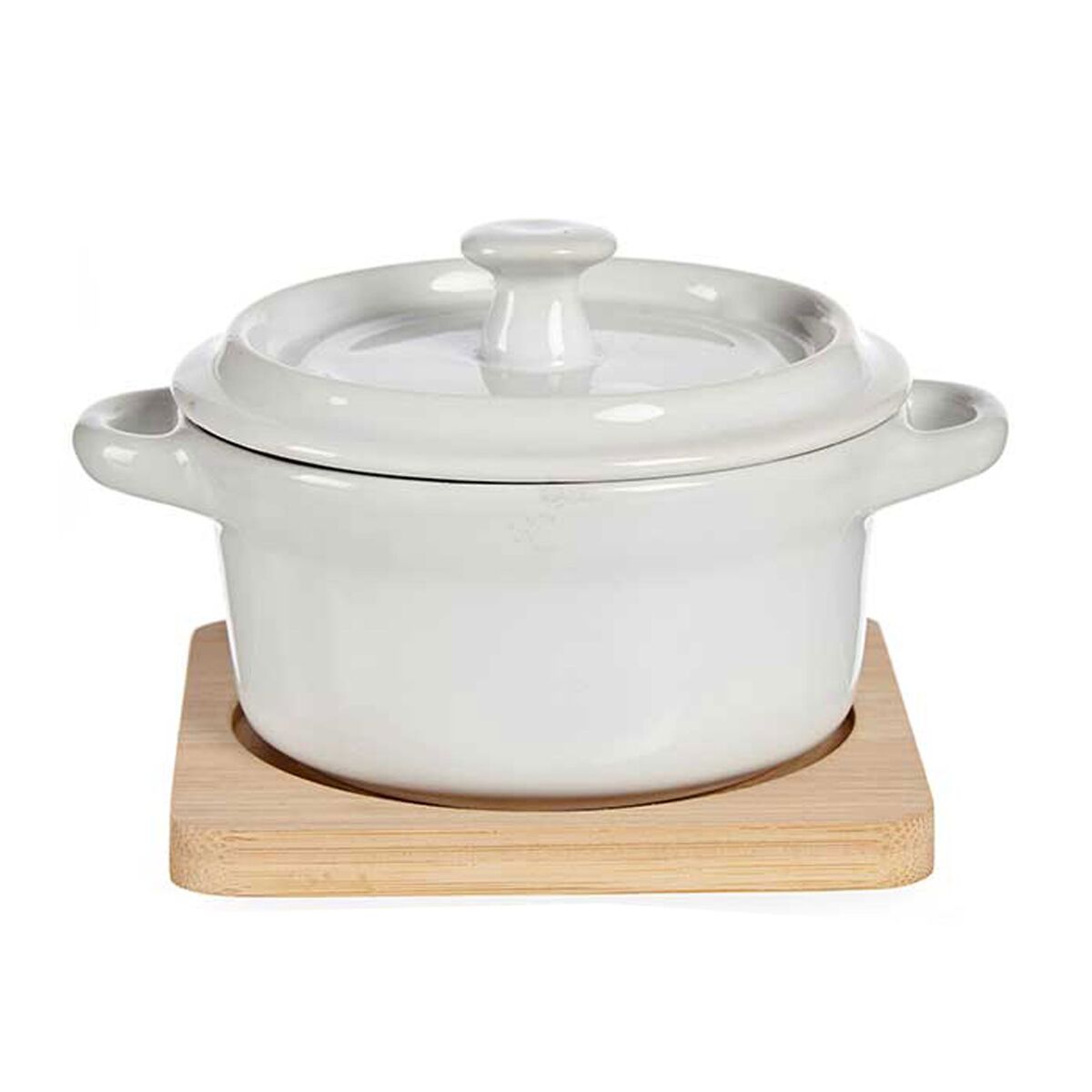 Cazuela ceramica redonda con base bambu colección VESSIA