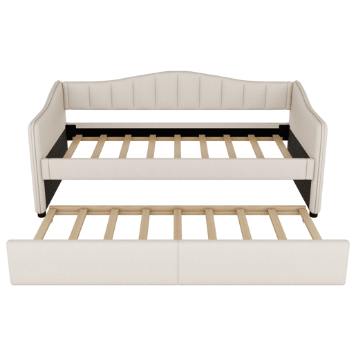 Cama individual 90x200 cm - sofá-cama extensível, luz ambiente, linho, estilo minimalista - bege