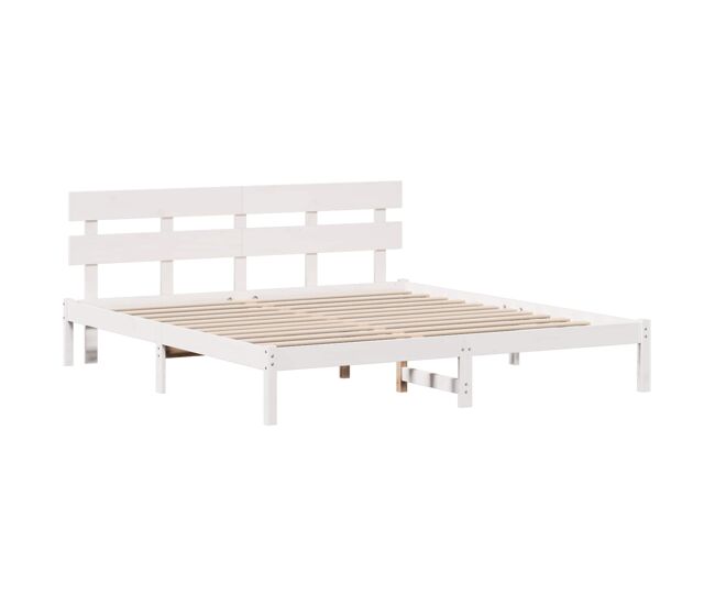 Estructura de cama doble matrimonial king size - blanco 200 x 200 cm madera maciza de pino