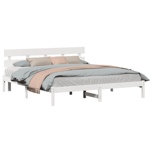 Estrutura da Cama de casal simple Branco 200 x 200 cm Madeira de pinho maciça