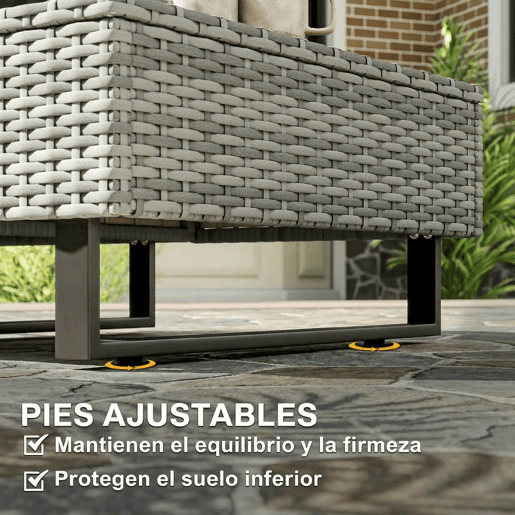 Outsunny Conjunto de Jardim em Vime de 3 Peças Encosto Ajustável Conjunto de Terraço Móveis de Jardim Exterior com Almofadas Sofá de 3 Lugares Sofá de 2 Lugares Mesa em Madeira Plástica Cinzento
