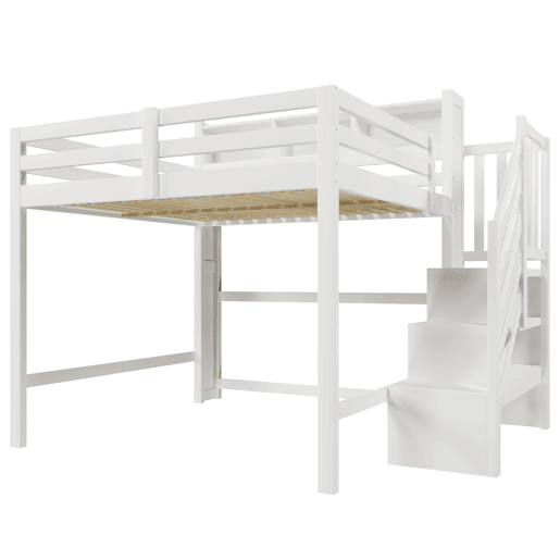 Beliche 140x200 cm - com luzes LED, grande espaço de armazenamento, escada com prateleira, sem colchão - Branco
