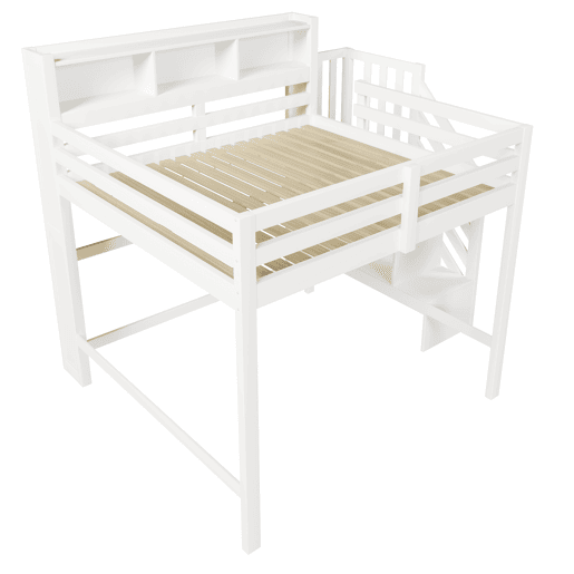 Beliche 140x200 cm - com luzes LED, grande espaço de armazenamento, escada com prateleira, sem colchão - Branco