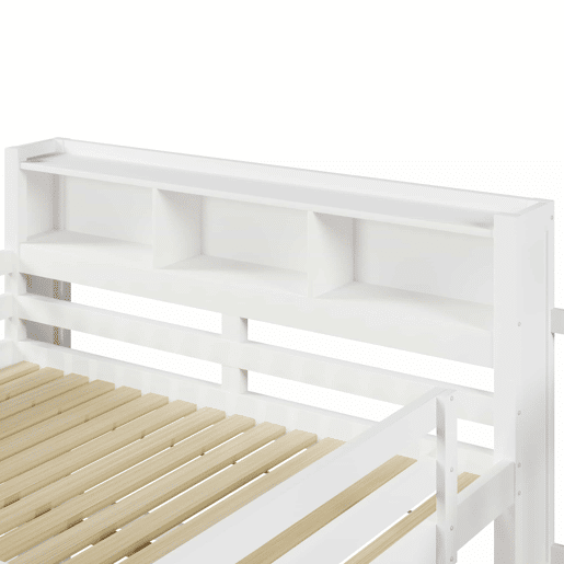 Beliche 140x200 cm - com luzes LED, grande espaço de armazenamento, escada com prateleira, sem colchão - Branco