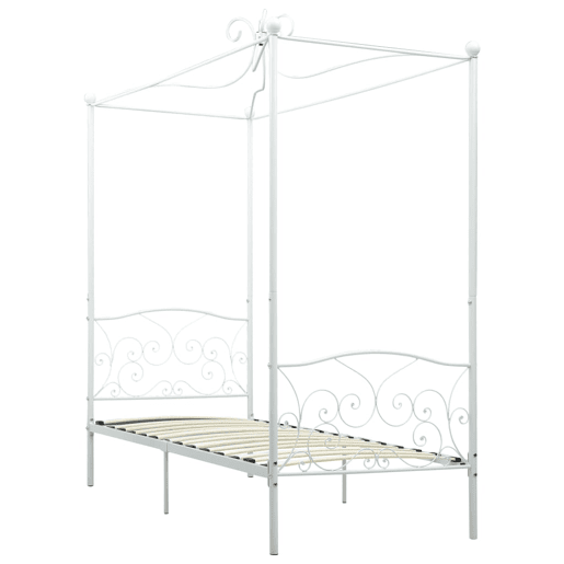 Estrutura de cama de solteiro para adultos com dossel metal branco 90x200 cm