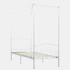 Estrutura de cama de solteiro para adultos com dossel metal branco 90x200 cm