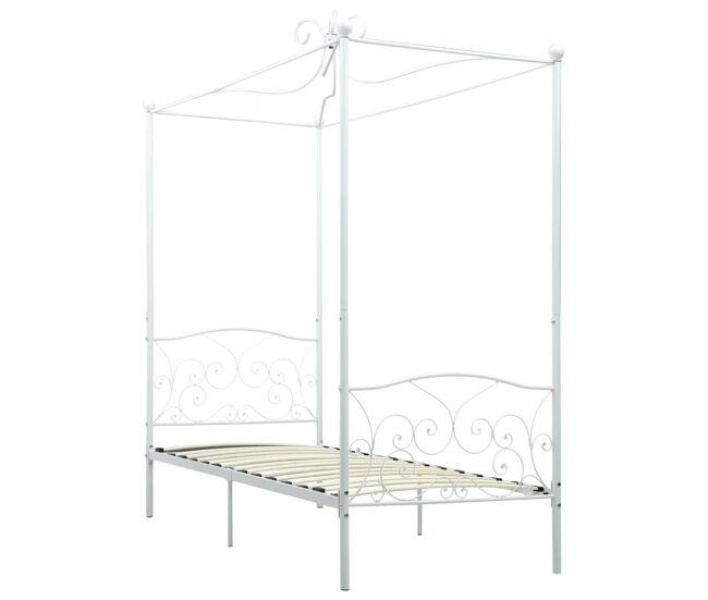 Estructura de cama individual para adultos con dosel metal blanco 90x200 cm