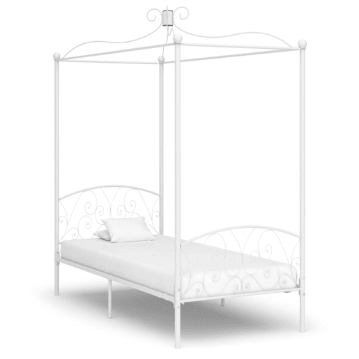Estrutura de cama de solteiro para adultos com dossel metal branco 90x200 cm