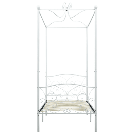 Estrutura de cama de solteiro para adultos com dossel metal branco 90x200 cm