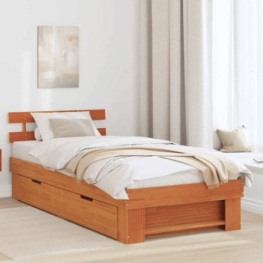 Estrutura de cama de solteiro moderno com cabeceira - Marrom Cera 75 x 190 cm
