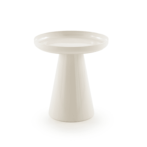 Mesa auxiliar de metal cor creme com vidro