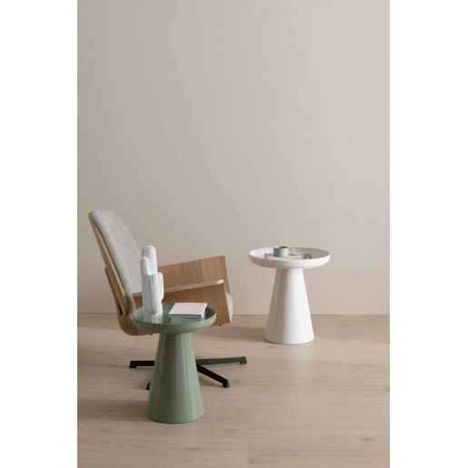 Mesa auxiliar de metal cor creme com vidro