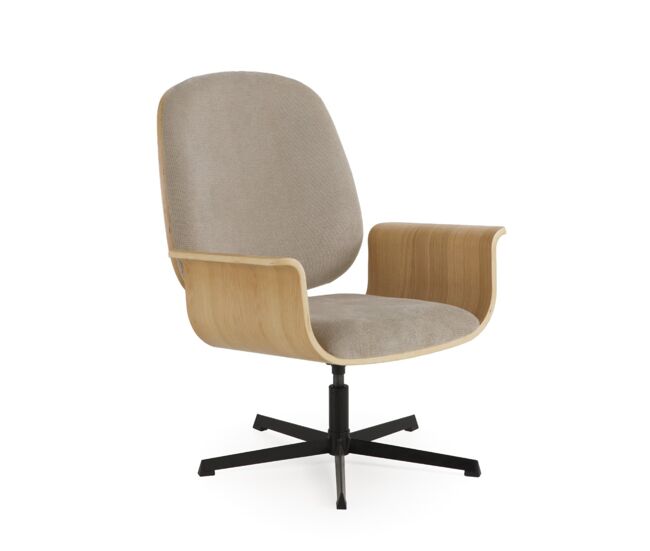 Sillón giratorio madera de roble,con asiento y respaldo tapizado