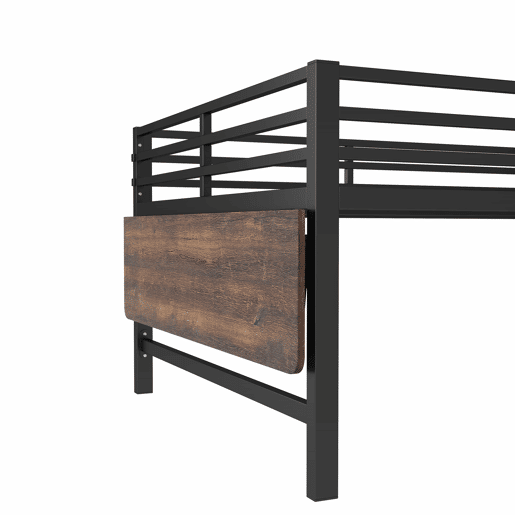 Cama baixa 140x200 cm - Metal, sem colchão, grade de proteção, escada, secretária, faixa de LED - Preta