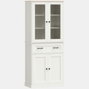 HOMCOM Armário de Cozinha Móvel Auxiliar com 2 Portas de Acrílico Gaveta Grande Prateleiras Ajustáveis para Sala de Jantar 76x40x182,5 cm Creme