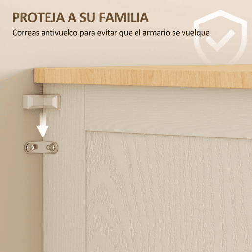 HOMCOM Armário de Cozinha Móvel Auxiliar com 2 Portas de Acrílico Gaveta Grande Prateleiras Ajustáveis para Sala de Jantar 76x40x182,5 cm Creme