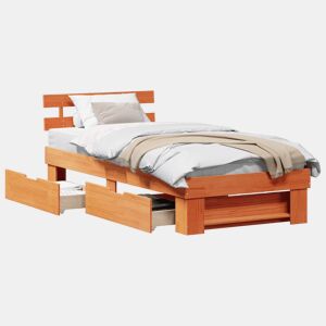 Estrutura de cama de solteiro moderno com cabeceira - Marrom Cera 80 x 200 cm