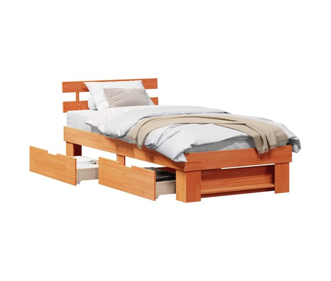 Estructura de cama simple para adultos con cabecera - marrón cera 80 x 200 cm