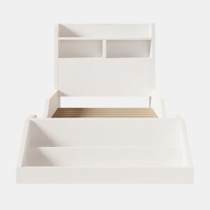Cama individual 90x200 cm - Juvenil com prateleiras, luz noturna, estante removível, estrado incluído - Branco