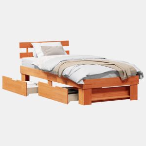 Estrutura de cama de solteiro moderno com cabeceira - Marrom Cera 90 x 190 cm