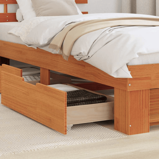 Estrutura de cama de solteiro moderno com cabeceira - Marrom Cera 90 x 190 cm