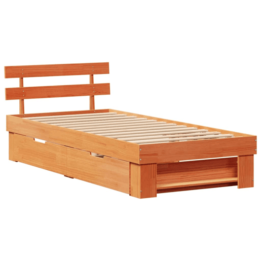 Estrutura de cama de solteiro moderno com cabeceira - Marrom Cera 90 x 190 cm