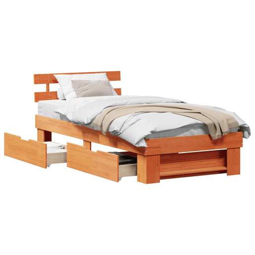 Estrutura de cama de solteiro moderno com cabeceira - Marrom Cera 90 x 200 cm