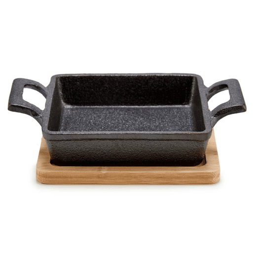 Bandeja pequena quadrada de ferro com faixa de bambu Bandeja pequena quadrada de ferro com faixa de bambu