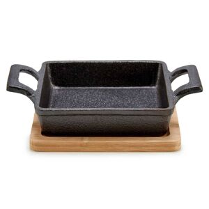 Bandeja pequena quadrada de ferro com faixa de bambu