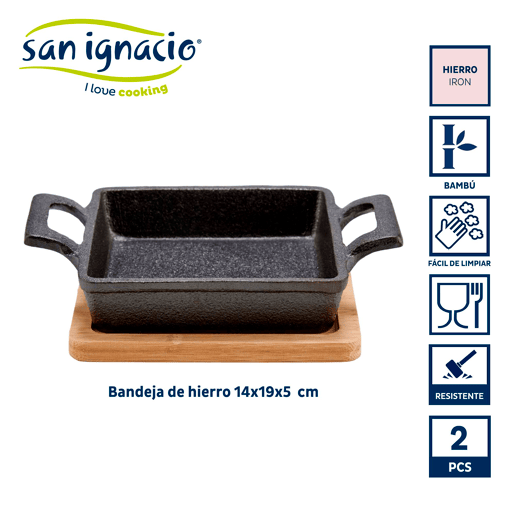 Bandeja pequena quadrada de ferro com faixa de bambu Bandeja pequena quadrada de ferro com faixa de bambu