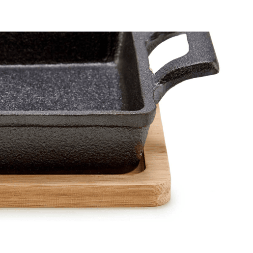 Bandeja pequena quadrada de ferro com faixa de bambu Bandeja pequena quadrada de ferro com faixa de bambu