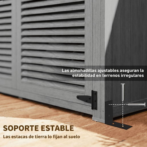 Outsunny Casota de Jardim em Madeira, 127x65x168 cm, Abrigo de Exterior para Armazenamento de Ferramentas, com 2 Portas de Persiana, 2 Estantes e Telhado Impermeável, Cinzento