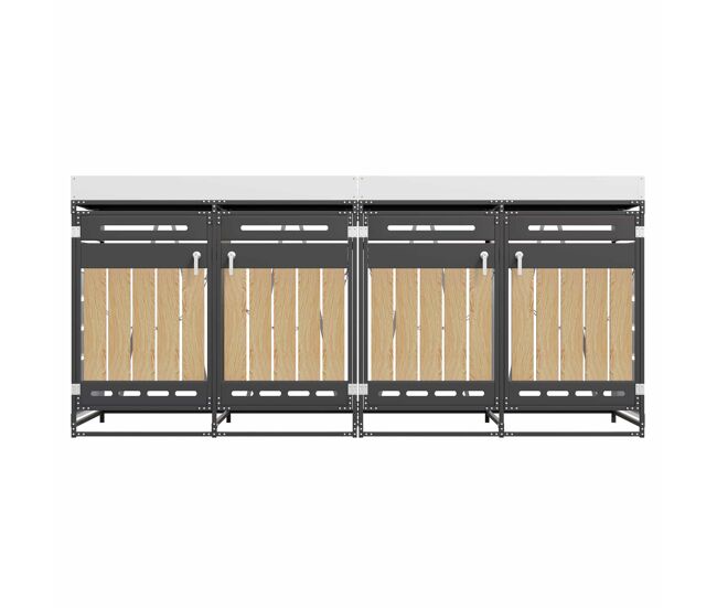 Contenedor de basura 4 unidades - con macetero, paneles de madera verticales, ventilación ranurada, armario de jardín con cerradura - negro