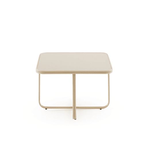 Mesa auxiliar de metal cor bege com vidro