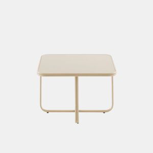 Mesa auxiliar de metal cor bege com vidro