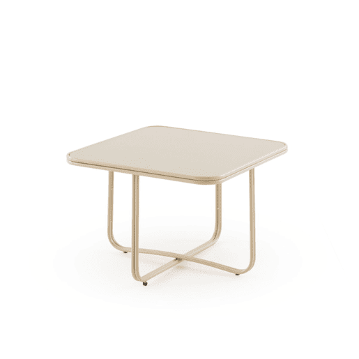 Mesa auxiliar de metal cor bege com vidro