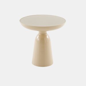Mesa auxiliar de metal cor bege com vidro