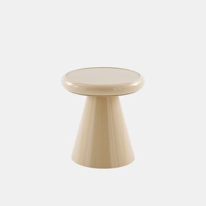Mesa auxiliar de metal cor bege com vidro