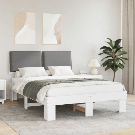 Estrutura de Cama de casal moderno com Cabeceira Estofada Cinzento-claro