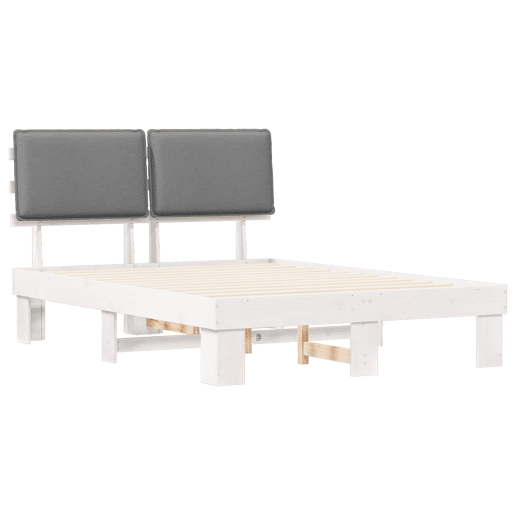 Estrutura de Cama de casal moderno com Cabeceira Estofada Cinzento-claro
