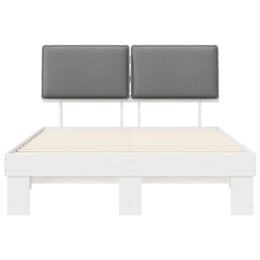 Estrutura de Cama de casal moderno com Cabeceira Estofada Cinzento-claro