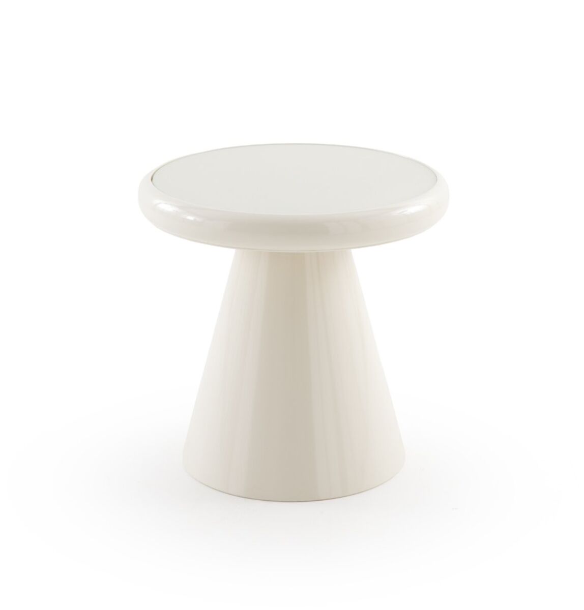 Mesa auxiliar de metal color crema con cristal