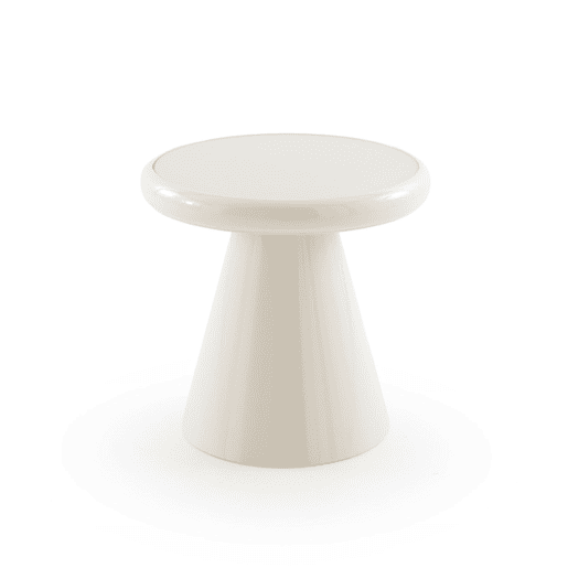 Mesa auxiliar de metal cor creme com vidro