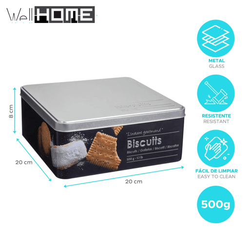 Lata de Biscoitos Well Home em Metal Relevo - Edição Preta