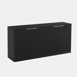 Aparador de 150 cm - Design ondulado, 4 portas, arrumação multifuncional - Preto