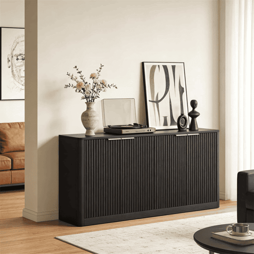 Aparador de 150 cm - Design ondulado, 4 portas, arrumação multifuncional - Preto